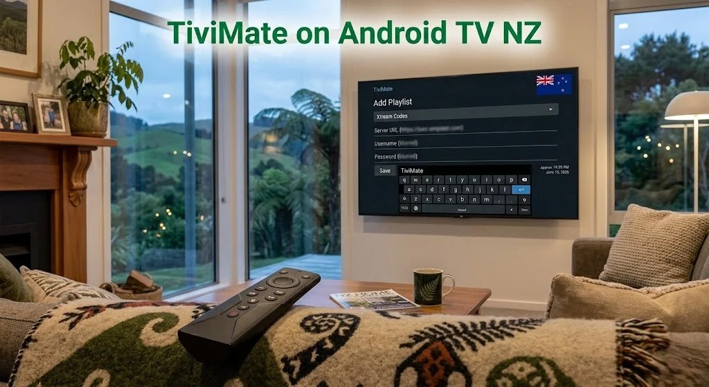 android tv iptv nz — TiviMate setup screen Xtream Codes Hamilton 2026