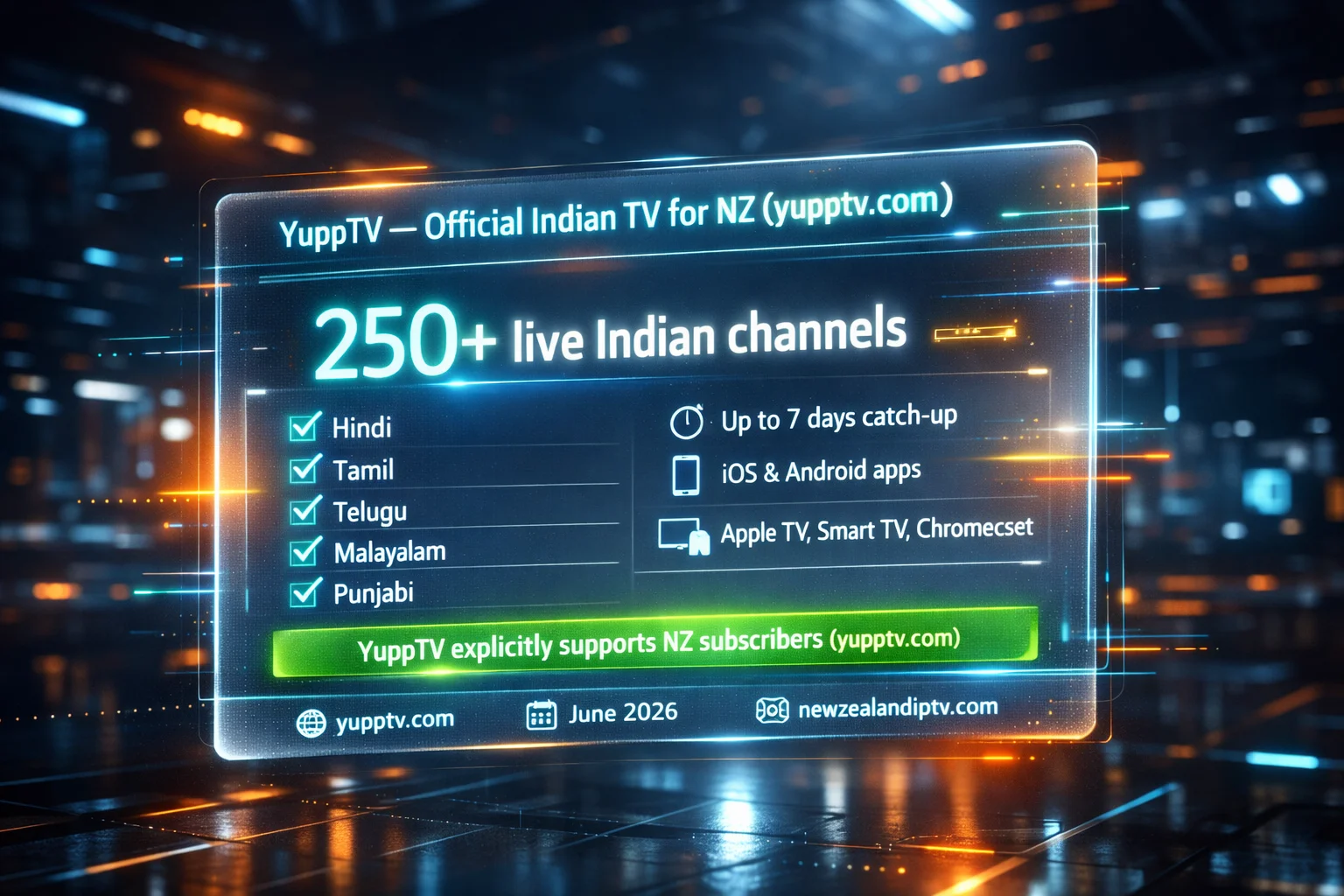 YuppTV NZ 2026 guide 250 live Indian channels checklist Hindi Tamil Telugu Malayalam Punjabi