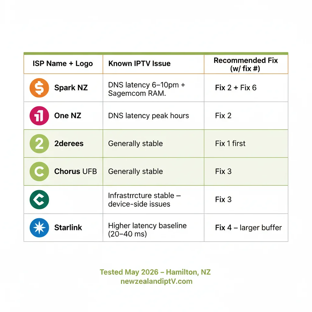 IPTV buffering fix NZ ISP guide Spark NZ One NZ Chorus Starlink specific fixes 2026
