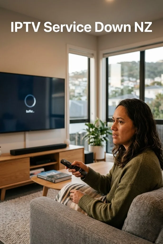 iptv service down: NZ viewer checking Firestick remote in Wellington home