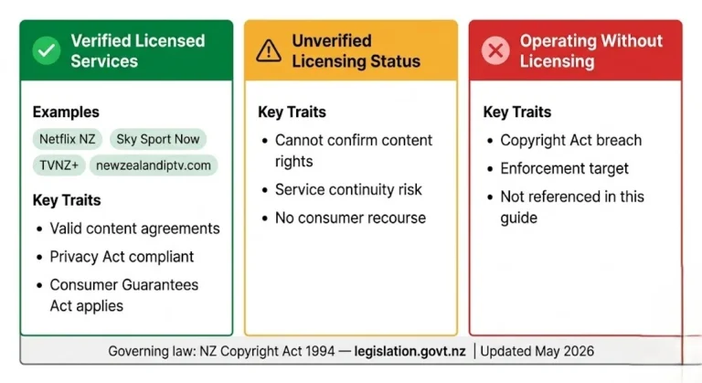 Is IPTV legal in New Zealand? Three categories: verified, licensed, unverified, and no licensing 2026