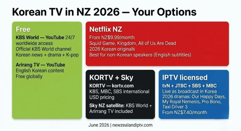 Korean channels IPTV NZ 2026, KBS World free YouTube, Netflix, tvN, JTBC, SBS, MBC, KORTV: complete guide