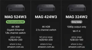 mag box iptv nz — MAG 524W3 vs 424W3 vs 324W2 models NZ 2026