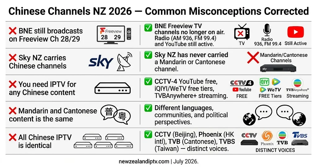 Chinese channels: NZ misconceptions 2026 BNE Freeview Sky NZ Mandarin Cantonese IPTV corrected
