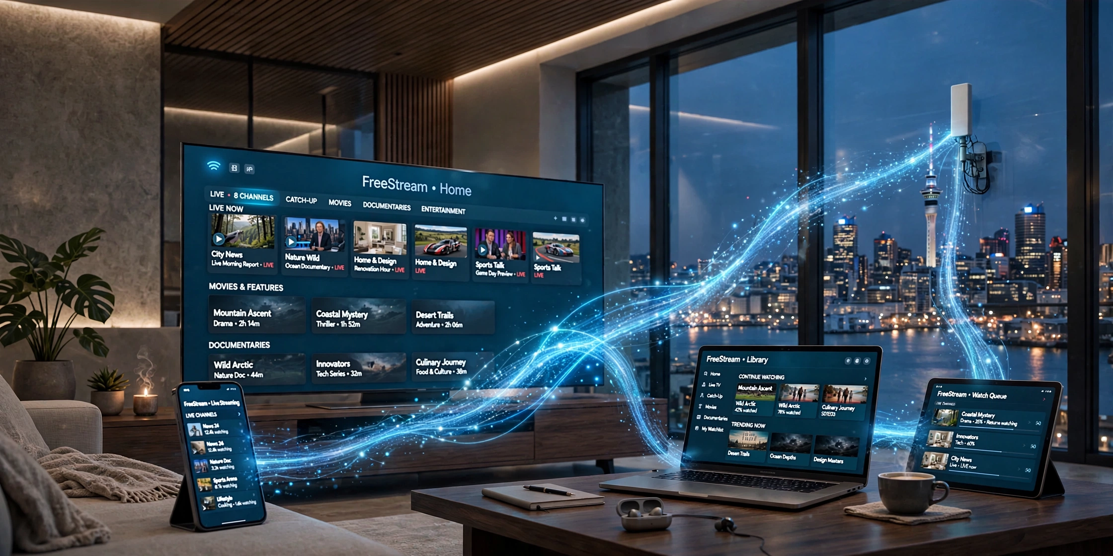Three NZ IPTV guide showing entertainment channels available through modern streaming in New Zealand