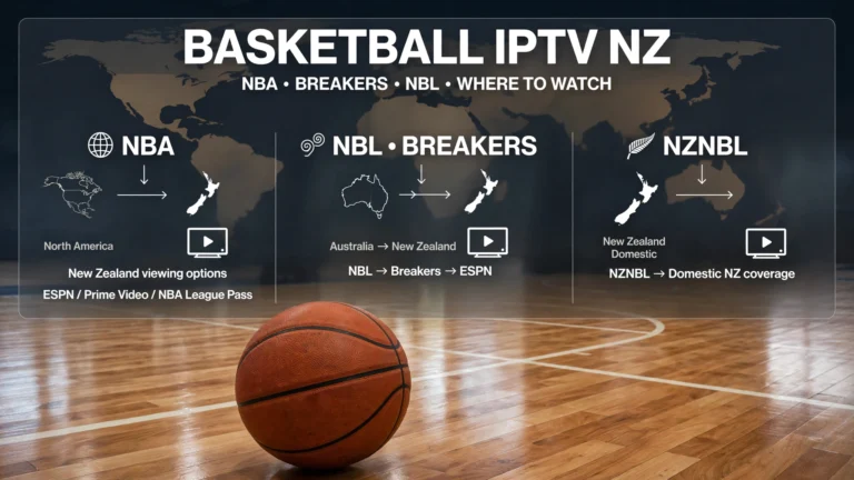 Basketball IPTV NZ guide showing NBA Breakers NBL and where to watch basketball in New Zealand