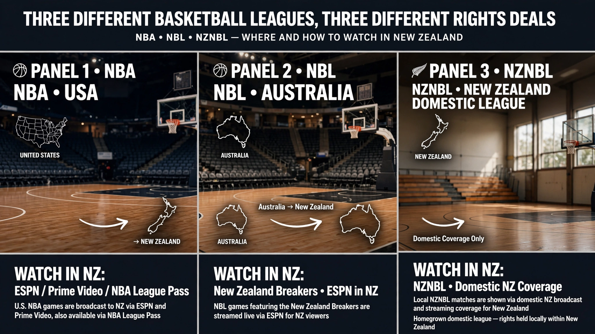 Basketball IPTV NZ NBA NBL Breakers and NZNBL separate basketball leagues and broadcast rights