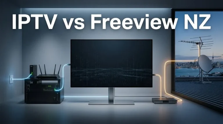 IPTV vs Freeview NZ comparison showing internet streaming, aerial and satellite television delivery