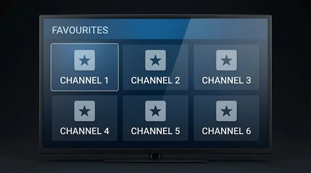 Simplified IPTV favourites channel list for easier viewing